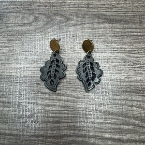 Black clay Black and Gold Leaf Earrings
